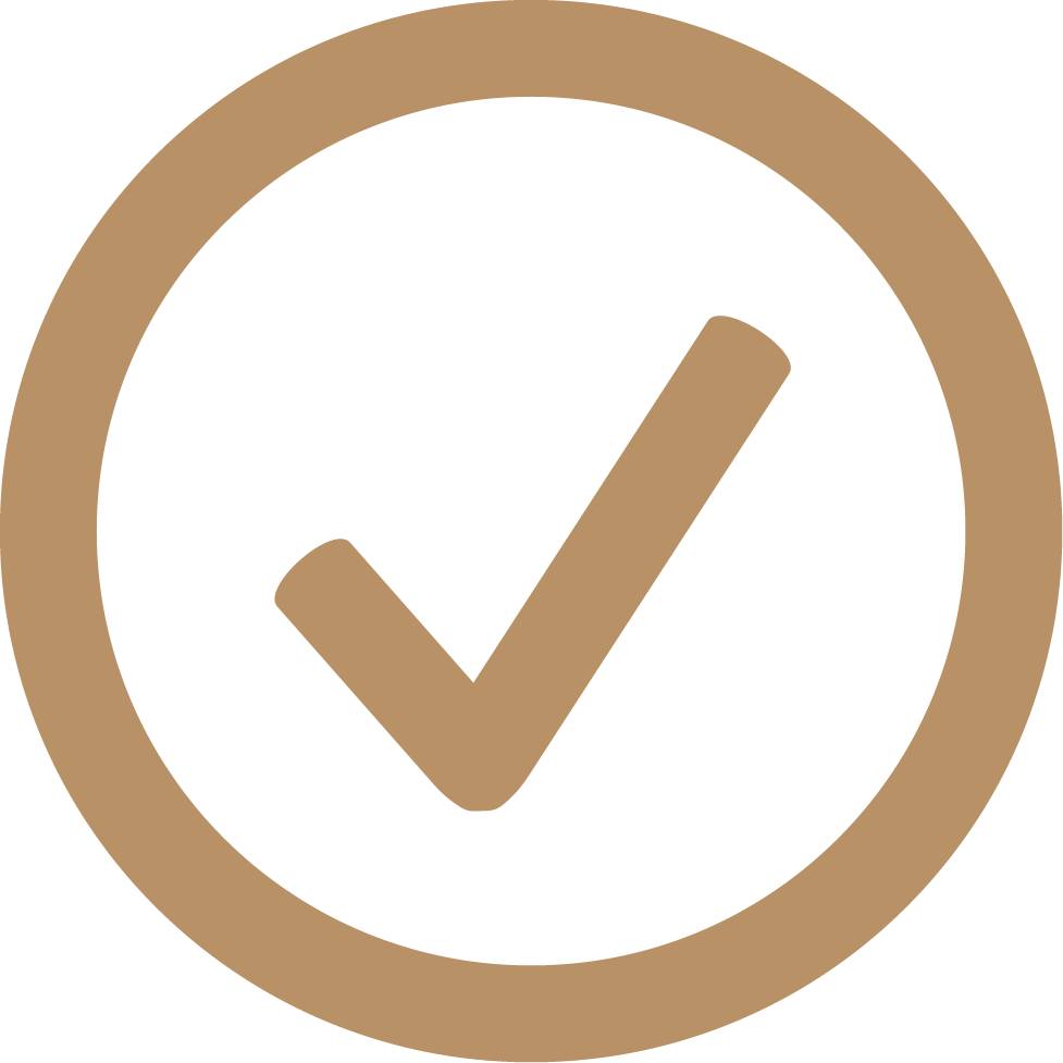 Brown check mark symbolizing quality in custom homebuilding by Josh Timms Builders, achieving a higher standard.